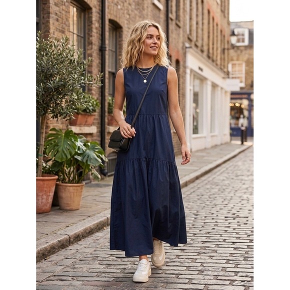 COS Dresses & Skirts - COS Navy Blue Cotton Cut-Out Tiered Maxi Dress Sleeveless US 10 11644258